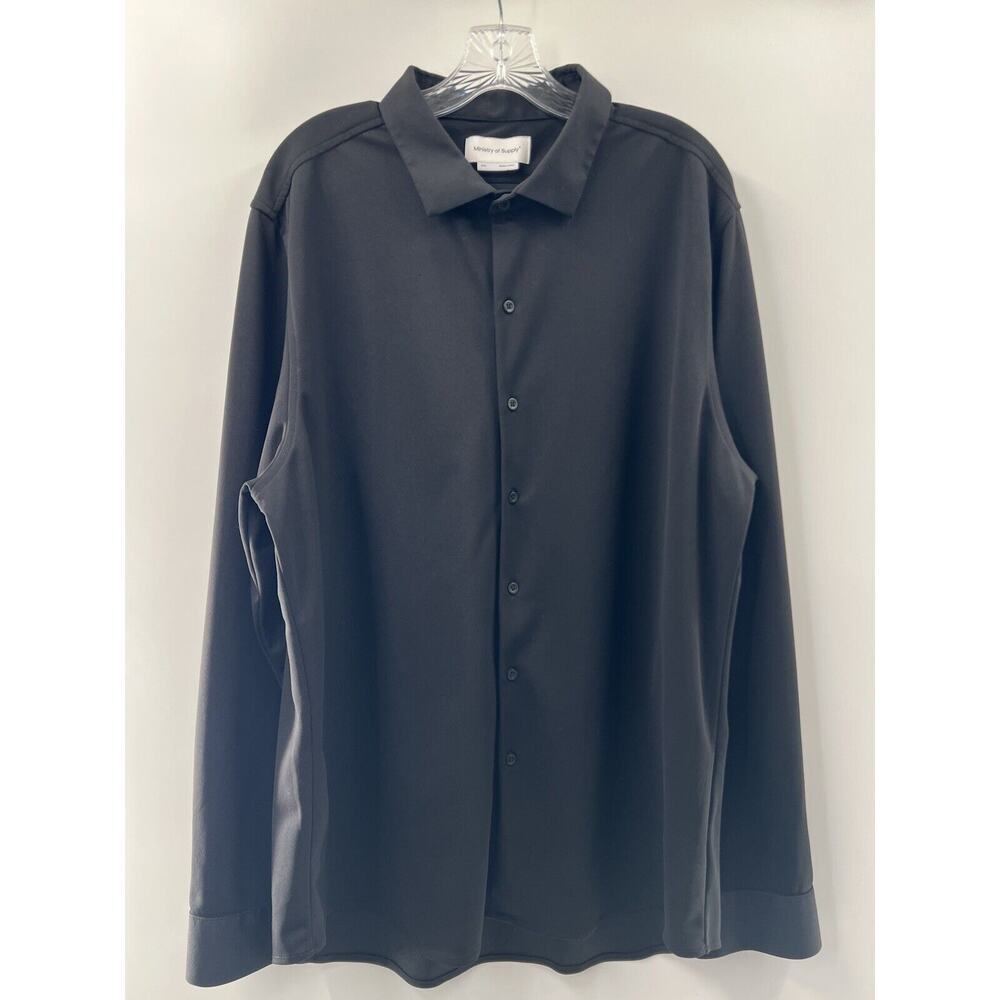 Ministry Of Supply Men’s Long Sleeve Knit Button Front Shirt Black Size XXL Flaw